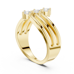 Yellow Gold Three <b>Stone</b> Lab Grown Diamond Multi Band Statement Ring Anniversary Fine Jewelry for Women Luxury - Product Image 3