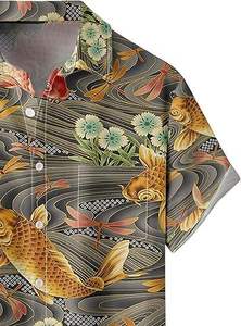 เสื้อเชิ้ตฮาวายแขนสั้นลำลองสำหรับผู้ชาย ลายปลาคาร์ฟและคลื่นหลากสีสัน น้ำหนักเบา ระบายอากาศได้ดี เหมาะสำหรับใส่ไปเที่ยวชายหาดในฤดูร้อน - Product Image 5