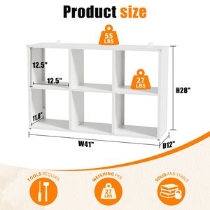 Kids & Teen <b>6</b>-<b>Cube</b> Metal Bookcase Display Shelf <b>Storage</b> Organizer 11.8" X 28" X 41" Easy Assembly for Living Room or Bedroom - Product Image 2