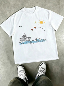 เสื้อยืดแขนสั้นสีขาวสำหรับผู้ชาย ลายดอกเดซี่ปักมือ คอทรงโอ ทรงปกติ สไตล์ลำลอง ผ้าเจอร์ซีย์คอตตอน 100% - Product Image 6