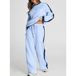 Conjunto Deportivo de 2 Piezas para Mujer, Estilo Color Block, Informal, de Felpa, para Descansar, Conjunto de Chándal a Juego, Ropa Deportiva Cálida y Cómoda, Estilo Urbano - Product Image 4