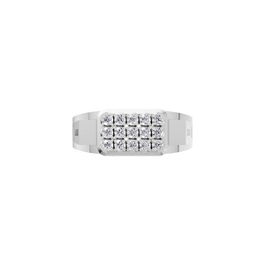 Aarinya Bague Chevalière pour Homme en Or 14K avec Diamant de Laboratoire Souverain, Grappe de 15 Pierres en Matrice Encastrée Pavée de Diamants, Cadeau de Fiançailles - Product Image 3