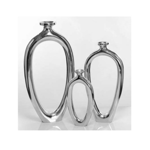 Metal Tabletop <b>Vase</b> Set Handmade Silver Finish Decorative Home Office Accent <b>Vases</b> with Circular Cutout Design - Product Image 2