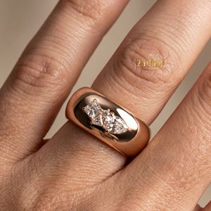 18K Gold Three Stone Moissanite Engagement <b>Ring</b> Pear Emerald Round Cut Luxury Diamond Style <b>Fine</b> Jewelry <b>Ring</b> For Women - Product Image 6