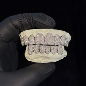 Grillz dentaire personnalisé en argent 925 plaqué rhodium, serti de moissanite taille brillant rond, bijoux dentaires Hip Hop - Product Image 2