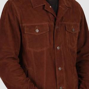 Francis Men's Brown <b>Suede</b> Trucker <b>Jacket</b> Workwear Style Turn-down Collar Regular Fit - <b>Jacket</b> Brown <b>Suede</b> Trucker - Product Image 2