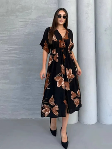 Summer Casual Boho Printed Eco-Friendly Plain Dyed Sweet Sexy Maxi Chiffon Dress Women's Beach Slit Patterns Bohemian Floral - Product Image 2