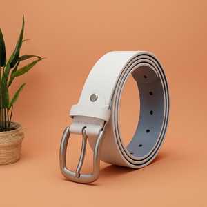 Ceinture décontractée vintage rivetée en cuir de vachette blanc massif avec boucle ardillon argentée, en cuir véritable rectangulaire, largeur 3,5 cm, 120 cm - Product Image 5