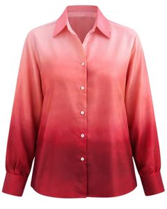 Camisa de Manga Larga para Mujer, Color Degradado de Rosa Claro a Rojo Intenso, Estilo Casual para Oficina, Fabricante de Blusas Personalizadas OEM - Product Image 1