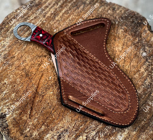 มีดล่าสัตว์และตั้งแคมป์เหล็กดามัสกัสคุณภาพสูงจาก UA Supplies ด้ามไม้พะยูง พร้อมรูจับนิ้ว จับกระชับมือ ปลอกหนัง OEM - Product Image 6