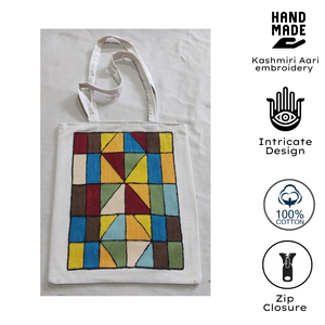 Premium Kashmiri Silk Hand Embroidered Canvas Tote <b>Bag</b> 14x16 Inch Geometric Design Eco-Friendly Casual <b>Travel</b> Office Grocery Use - Product Image 2