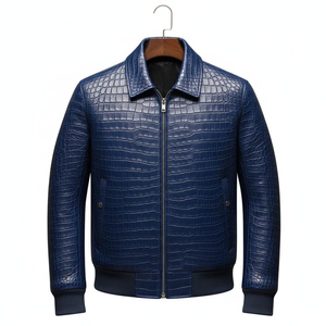Veste en cuir véritable tendance, style chemise, effet crocodile, fermeture éclair, pour homme, sur mesure, parmi les plus vendues. - Product Image 2