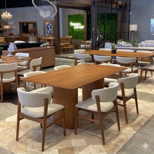 Ensemble de table à manger en teck massif moderne avec chaises rembourrées, fabricant de meubles de salle à manger scandinaves de luxe - Product Image 1