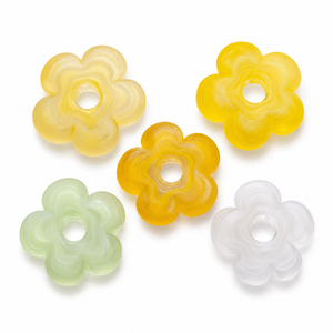 Cuentas de Vidrio con Forma de Flor, Hechas a Mano, Acabado Esmerilado, con Orificio Central, para la Creación de Joyería, Manualidades y Decoración - Product Image 1