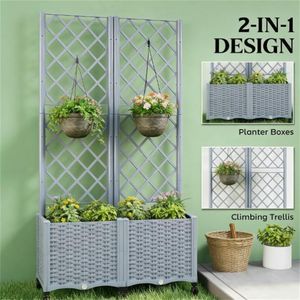 Fioriera Rialzata Grigia e Supporto per Piante, Elegante Vaso per Fiori per Arredo Esterno - Product Image 2