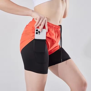 Shorts de sport sans couture pour femmes, couleur nude, taille haute, avec large ceinture élastique, vente en gros personnalisée - Product Image 4