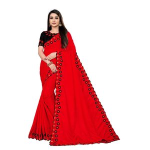 WOMEN'S COLLECTION DOLA SILK EMBROIDERY + STONE WORK <b>SAREE</b> WITH BEAUTIFUL COLOR COLLECTION <b>RED</b> - Product Image 1