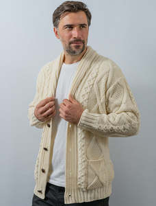 Cárdigan de punto para hombre, manga larga, diseño liso, con botones al frente, lana gruesa/acrílico, suéter cálido y transpirable para invierno - Product Image 3