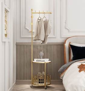 Porte-vêtements de luxe en acier inoxydable à trois niveaux avec plateau en marbre, panier de rangement sur pied pour outils - Product Image 2