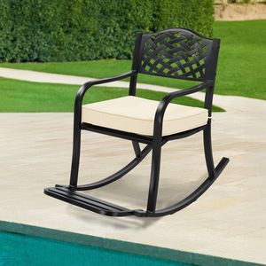 "<b>Stackable</b> Weatherproof Metal Rocking <b>Chair</b> with Cushion for Patio and <b>Outdoor</b> Use" - Product Image 6