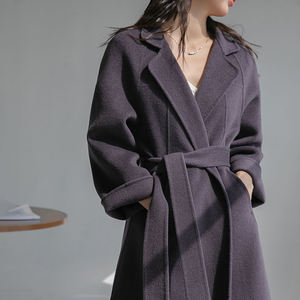 Women's Wool <b>Trench</b> <b>Coat</b> Long Sleeve Notched Collar Solid Color Belted Winter Outerwear Full Length Thick Warm <b>Coat</b> - Product Image 2