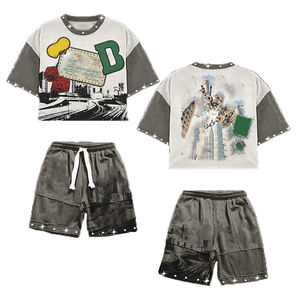 Ensemble T-shirt et short décontracté pour homme, imprimé graphique, 100 % coton épais, délavé à l'acide, style streetwear respirant pour l'été - Product Image 6