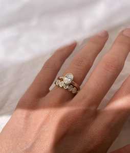 Oval Cut Lab Grown Diamond Wedding Band 14K Solid Gold Bezel Set Modern Luxury Stackable Minimalist Solitaire <b>Rings</b> Fine Jewelry - Product Image 2