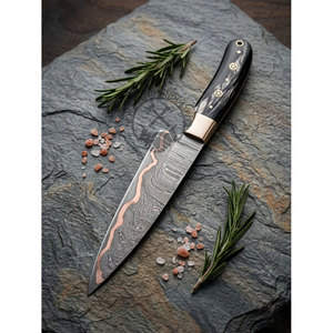 NEW FRIEND INDUSTRIES Couteau de chef japonais professionnel forgé à la main en cuivre Damas, lame de 8 pouces, outil de cuisine ambidextre - Product Image 1