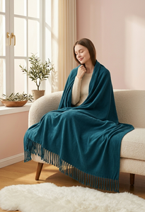 Plaid décoratif en coton biologique gaufré pour l'hiver, léger, doux, confortable, avec franges, pour canapé, lit ou voyage - Product Image 1
