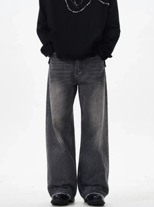 Jean en denim gris pour homme de qualité supérieure, coupe droite, ample, taille mi-haute, en coton, décontracté, pour l'automne, prix de gros 2026 - Product Image 4
