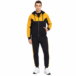 Conjunto de Sudadera con Capucha y Pantalones Deportivos Unisex con Logotipo Personalizado, Conjunto Deportivo para Hombre con Logotipo Personalizado, Sudadera con Cierre y Bloques de Color, Pantalones Deportivos, Venta al Por Mayor - Product Image 1
