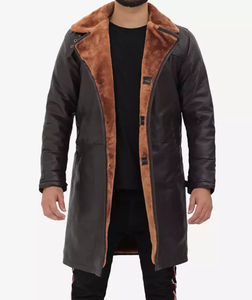 100% Genuine <b>Sheepskin</b> Leather Fleece Lined Breathable Overcoat for Men with Shearling Collar Stylish Design at Reasonable Price - Product Image 1