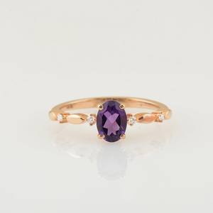 Bague de fiançailles en améthyste violette, délicate, ovale, avec pierre précieuse violette, alliance de mariage, bijou pierre de naissance en améthyste, argent 925 - Product Image 2