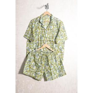 Conjunto de Pijama de Algodón con Estampado Artesanal, Ropa de Dormir Corta para Mujer, Hecho a Mano en India, Ropa Suave para Estar en Casa - Product Image 1