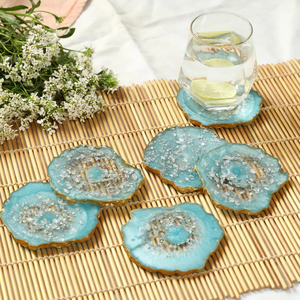 Eco-Friendly Style Resin <b>Coaster</b> Custom Made 4 Pieces Blue And <b>White</b> <b>Coaster</b> Gold Glitter Color Multi Color <b>Coaster</b> - Product Image 4