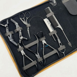 Kit d'outils pour extensions de cheveux noir mat, pinces à cheveux professionnelles avec micro-perles, pinces crocodiles, ciseaux, kit le plus vendu - Product Image 3