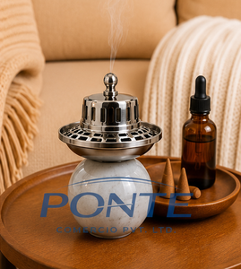 Quemador de incienso árabe de metal plateado con base de mármol natural, Mabkhara moderna para Bakhoor y Loban, decoración premium para el hogar y meditación. - Product Image 4