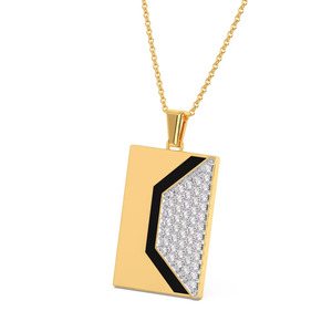 Collier pendentif en forme de bloc rectangulaire géométrique en émail noir avec diamant - Product Image 2