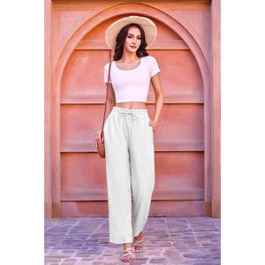 2025 femmes été décontracté deux pièces ensembles ample XS taille lin tenues avec au-dessus du genou Shorts et hauts courts - Product Image 4