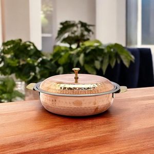 Hammered <b>Copper</b> Serving Dish with Lid Brass <b>Knob</b> Handle Stainless Steel Lining Handcrafted Tableware - Product Image 5