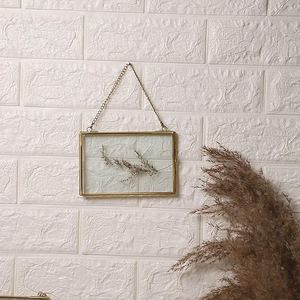 Cadre photo rectangulaire suspendu à prix raisonnable, best-seller, bordure en laiton, fleurs et feuilles pressées, décoration murale pour la maison et le bureau - Product Image 2