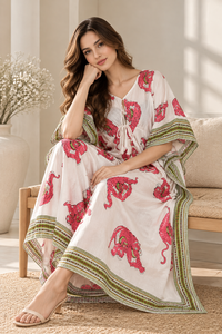 Robe Kaftan Longue Imprimée en Coton Tissé 100% pour Femme, Style Bohème, Tenue de Plage et de Vacances, Cache-maillot Tendance pour Acheteurs en Gros - Product Image 2