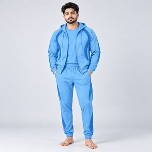 Conjunto Deportivo Premium para Hombre, Azul Claro, con Capucha, Cierre de Cremallera, Color Sólido, Manga Larga, Pantalón Largo, Ropa de Invierno - Product Image 1