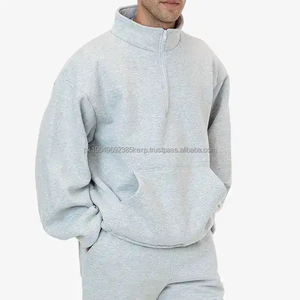 Sweat-shirt à col zippé personnalisé en molleton Streetwear surdimensionné 400gsm en coton Sweat-shirt à capuche zippé pour homme - Product Image 2