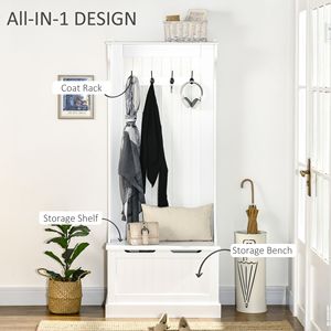 Appendiabiti da Ingresso Bianco con Panchina e Ganci Portaoggetti per Casa o Hotel, Arredamento per Soggiorno - Product Image 4