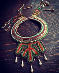 CRYSTAL CRAFT African Women Party Seed Beads Beaded Chain Statement Bib Necklace and Earring Jewelry Set - Product Image 2