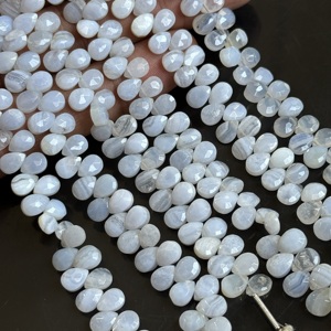 Perles d'agate bleue naturelle facettées en forme de poire, 5x7 mm, perles de pierres précieuses pour la création de bijoux, perles d'agate bleue naturelle - Product Image 1