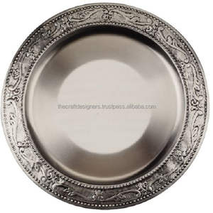 Assiette de présentation ronde de style classique 13 pouces, finition antique en étain, artisanat, plat de service pour aliments, fournitures pour événements, support OEM - Product Image 2