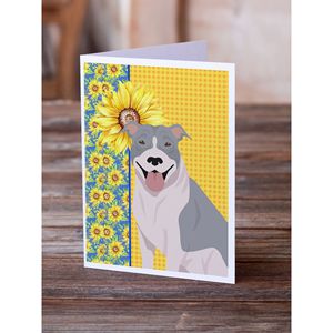 Whimsical Summer Sunflowers Blue <b>White</b> Pit Bull Terrier Pack 8 A7 Size 5x7 Blank Greeting Cards with <b>Envelopes</b> for Note Writing - Product Image 2