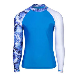<b>Men</b> Full Sleeve Rash Guard Blue White Tie Dye Anti UV <b>Compression</b> <b>Shirt</b> UPF 50+ Quick Dry Breathable 100% Polyester - Product Image 6